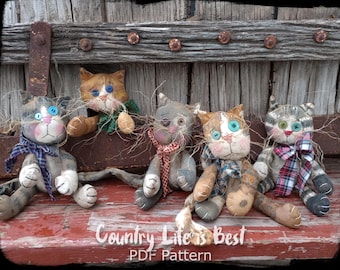 Primitive Barn Cat PDF Pattern: Folk Art Kitten Shelf Sitter
