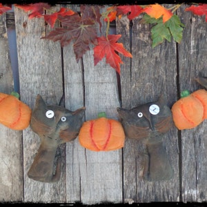 Made to Order Black Cat Pumpkin Garland Swag Bunting Wall Hanging, Primitive Halloween Folk Art, Halloween Autumn Fall Decor image 5