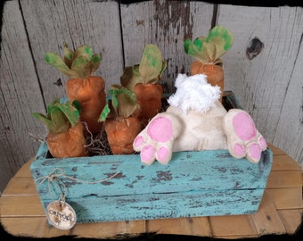 Made to Order - Bunny Bum in Carrot Patch with Primitive Crate, Primitive Spring Decoration