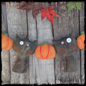 Made to Order Black Cat Pumpkin Garland Swag Bunting Wall Hanging, Primitive Halloween Folk Art, Halloween Autumn Fall Decor image 3