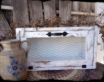 Farmhouse Cupboard: Distressed White Miniature Pie Safe with Chicken Wire