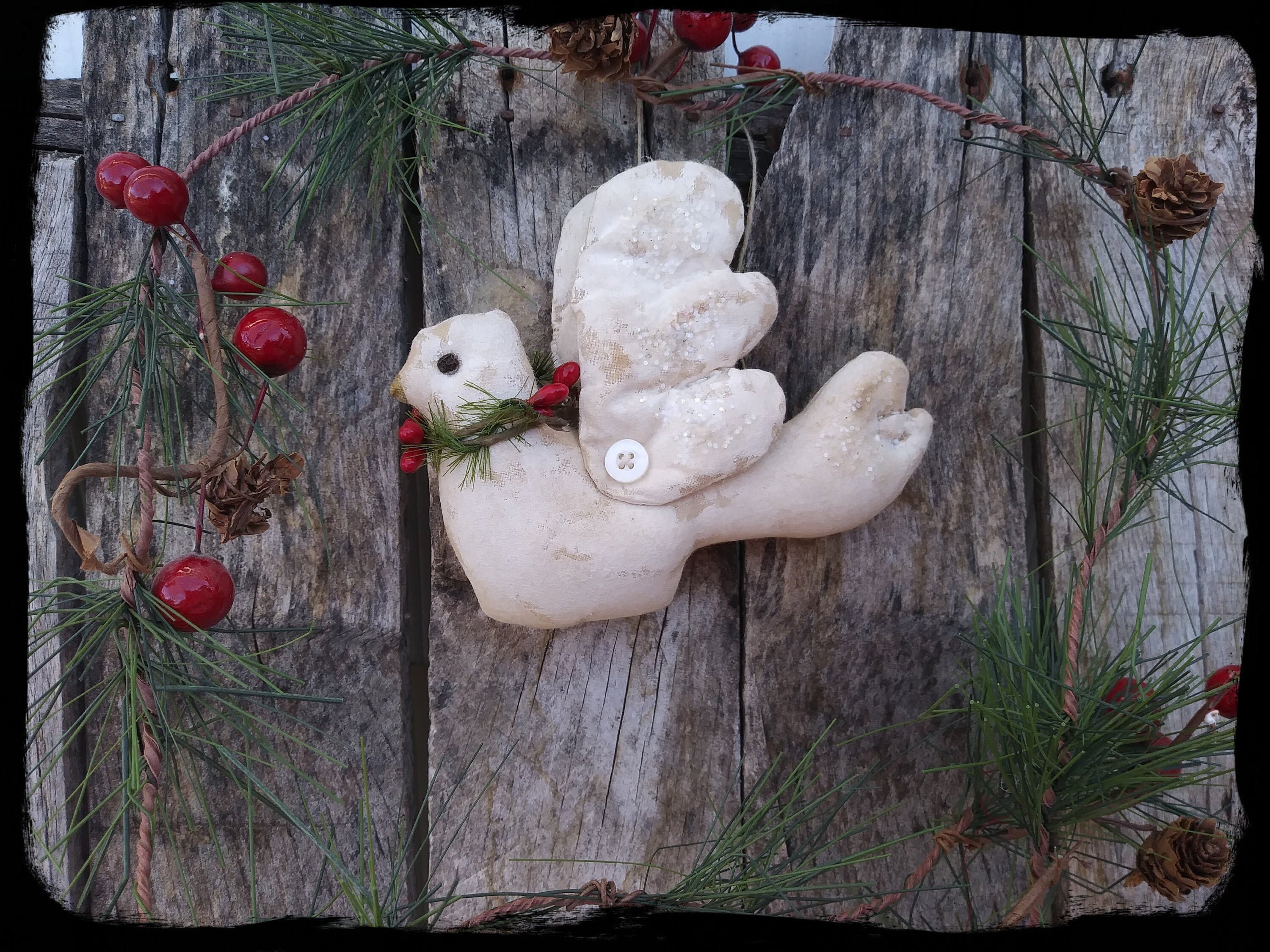 White Dove Christmas Ornament Turtle dove Primitive Rustic | Etsy