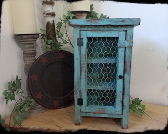 Miniature Pie Safe, Small Primitive Colonial Wooden Jelly Cupboard, Distressed Vintage Style Rustic Cabinet