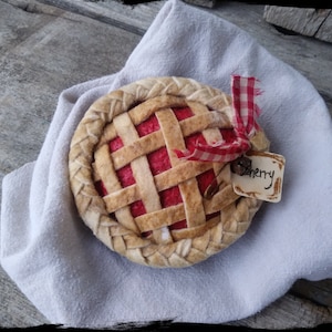 Made to Order - Primitive Cherry Pie Decoration, Miniature Faux Pies, Cherry Pie Tiered Tray Decor