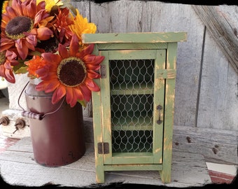 Miniature Pie Safe, Small Primitive Colonial Wooden Jelly Cupboard, Distressed Vintage Style Rustic Cabinet