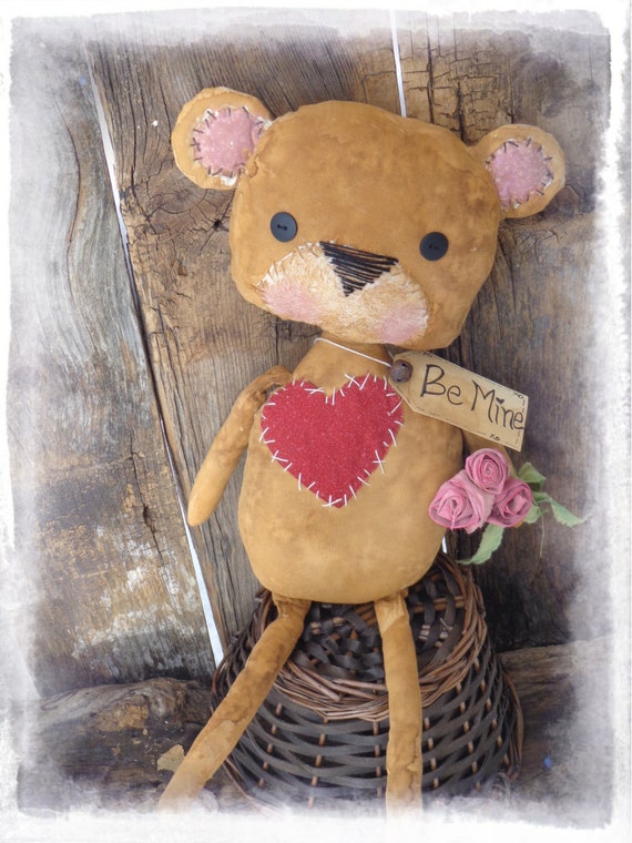 Primitive 19 Teddy Bear With Roses Valentine S Day Etsy