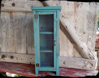 Miniature Cupboard, Small Primitive Colonial Pie Safe, Wooden Jelly Cupboard, Distressed Vintage Style Rustic Cabinet, Collectibles Display