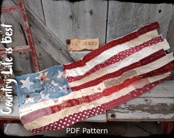 Scrappy Flag Banner PDF Pattern: Americana Wall Hanging Quilt