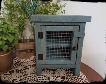 Miniature Pie Safe, Small Primitive Colonial Wooden Jelly Cupboard, Distressed Vintage Style Rustic Cabinet