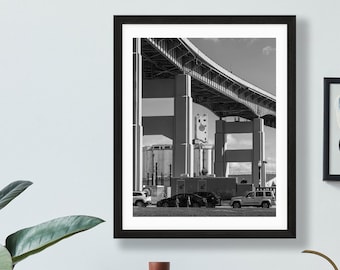 Buffalo Cereal Factory and Skyway Print - Buffalo, New York Wall Art - Black and White Photography - Cheerio Factory Photograph