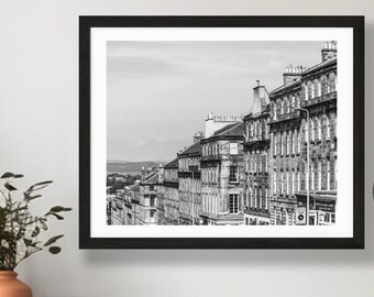 Edinburgh Architecture Print - Scotland Photography - Terraced Houses - Black and White Wall Art - Architecture Photo - Travel Lover Gift