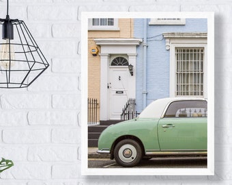 Notting Hill Houses and Car Print - London Photography - Pastel Wall Art