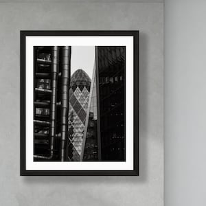 London Architecture Print - Black and White Photography - The Gherkin, The Cheesegrater, Lloyd&#39;s Building