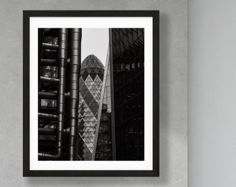 London Architecture Print - Black and White Photography - The Gherkin, The Cheesegrater, Lloyd's Building