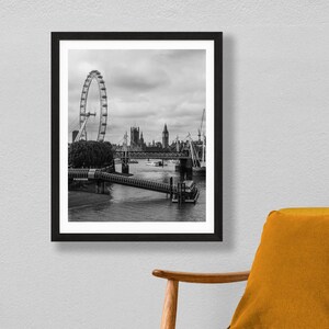 London Landmarks Print - Big Ben, London Eye Photography - London Photography - Black and White Wall Art - Travel Lover Gift - Expat Gift