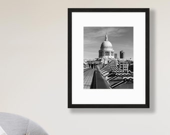 St. Paul's and Millennium Bridge - London Print - London Photography - Black and White
