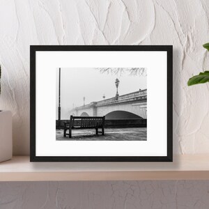 Putney Bridge and Broken Bench Print - Black and White Photography - Foggy London Morning