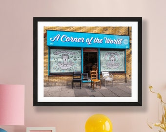 East London Print | London Photography | A Corner of the World Cafe | Street Art London | Quirky Wall Decor | Cafe Photography | Expat Gift