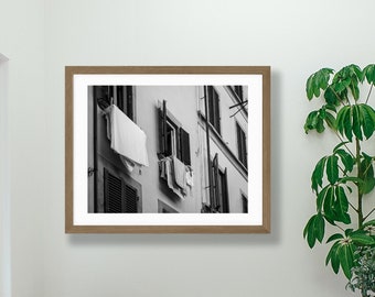 Florence Laundry Print - Florence Wall Art - Florence Photography - Black White Florence - Italy Photography - Florence Study Abroad Gift