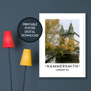 Instant Download - Hammersmith Bridge, London W6 - Travel Poster - Printable Wall Art - Digital Download - West London - Autumn Art