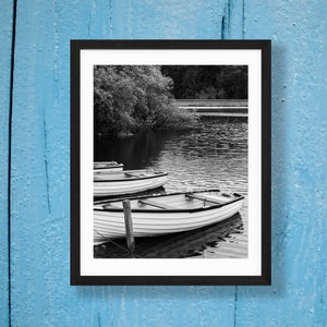 Scotland Fishing Boat Print: Black and White Lake Photo