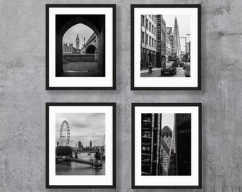 London Photography Prints: Black and White London Icons, Set of 4