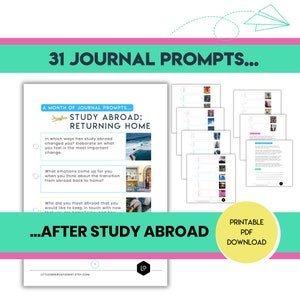Study Abroad Journal Prompts for Returning Home - Printable PDF Instant Download - 31 Journal Prompts for Reflection - Travel Gift