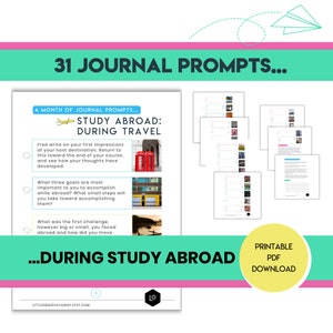 Study Abroad Journal Prompts for Travel - Printable PDF Instant Download - 31 Journal Prompts During Study Abroad - Travel Gift