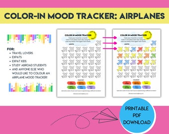 Mood Tracker Printable for Expat Kids, Study Abroad Students, and Travel Lovers | Airplane Mood Tracker | Mental Health Tool | Travel Gift