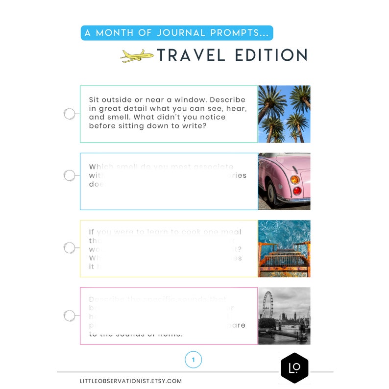 Travel Journal Prompts Printable PDF Instant Download 31 Prompts for