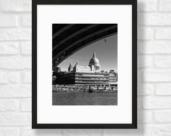 St. Paul's Under Bridge - London Print - London Photography - Black and White