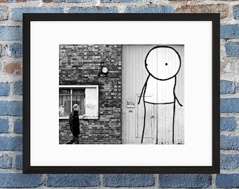Stik Street Art Print - Black and White Photography - Shoreditch, London - Graffiti Art Photo