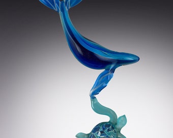 Blown Glass Humpback Whale with Sea Turtle