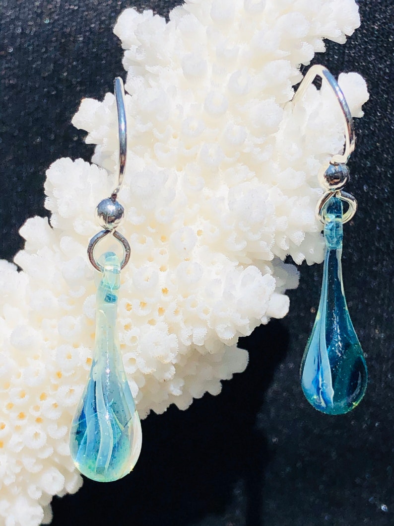 Dangle Tear drop earrings, Flameworked Glass image 1