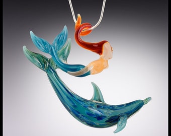 Dolphin and Mermaid Pendant-Blown Glass