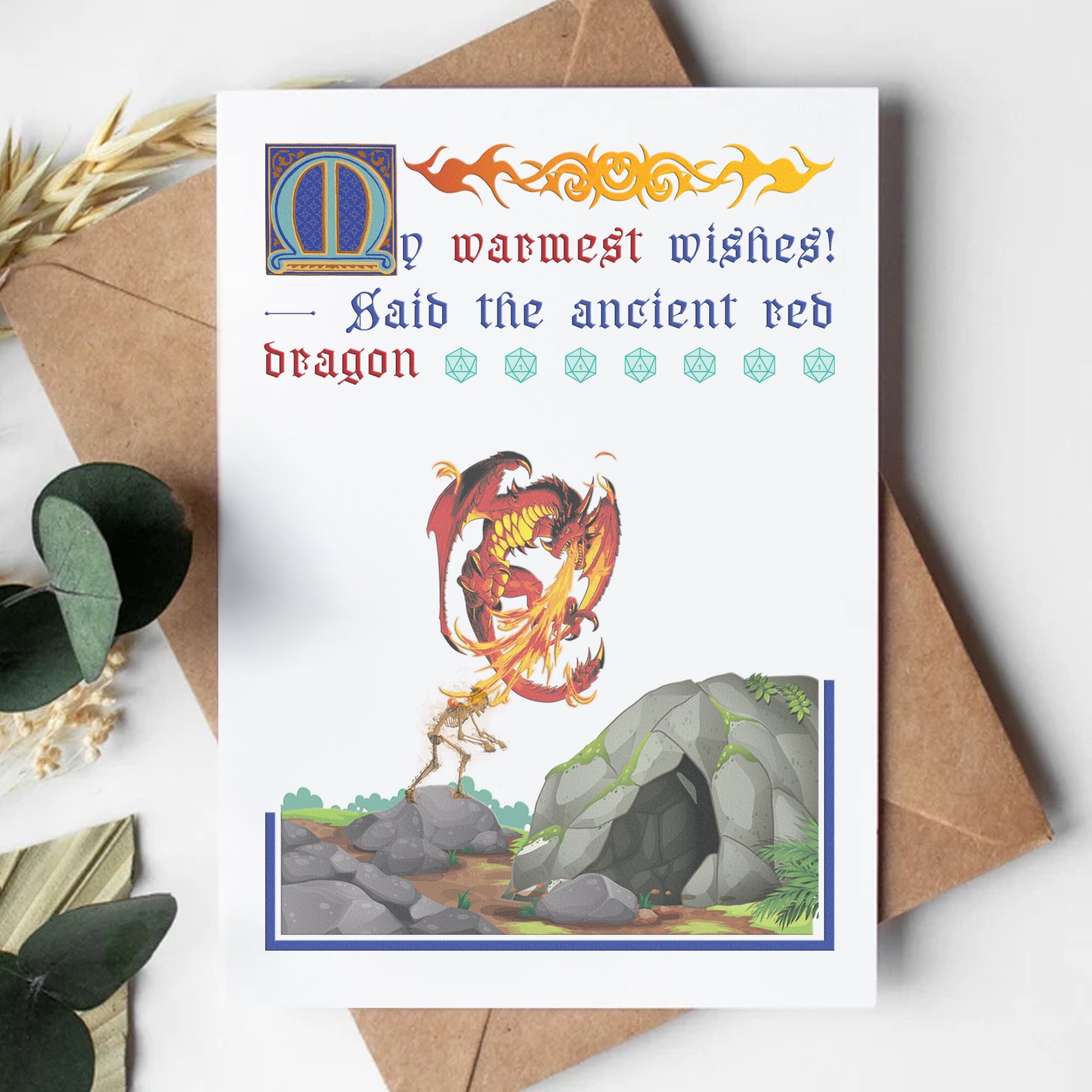 Printable Dungeons and Dragons Greeting Card, D&D, Warm Wishes, Humor Card, Geek, Nerdy, Natural