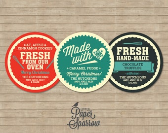 EDITABLE Christmas Labels - Handmade With Love - INSTANT DOWNLOAD - Printable Christmas Labels - Vintage Style - 2.5 Inch - Handmade Gifts