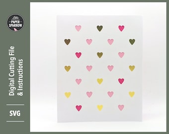 Hearts Card SVG Paper Cut Digital Cutting File for Cricut, Tiny Layered hearts with Debossed Pattern