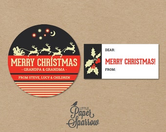 EDITABLE Vintage Christmas Labels - INSTANT DOWNLOAD - Printable - Holly, Snowflake, Mistletoe, Reindeer, Stripe - 2.5 Inch - Handmade Gifts