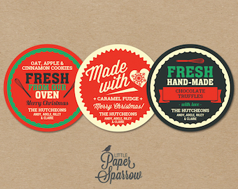 EDITABLE Christmas Labels - Handmade With Love - INSTANT DOWNLOAD - Printable Christmas Labels - Vintage Style - 2.5 Inch - Handmade Gifts