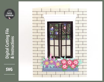 French Window Card SVG, Window Box Card, Digital Cutting File, Cricut Card, Papercut SVG, Cricut SVG, Birthday Card Template