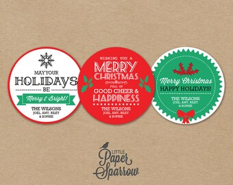EDITABLE Printable Christmas Labels - INSTANT DOWNLOAD - Vintage Style - 2.5 Inch - Emerald, Green, Mint, Red, Black
