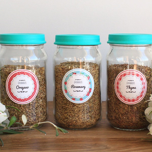 EDITABLE LABELS - Herb & Spice Jar Labels - Garden Tea Party - Pink -  Floral, Gingham, Polka