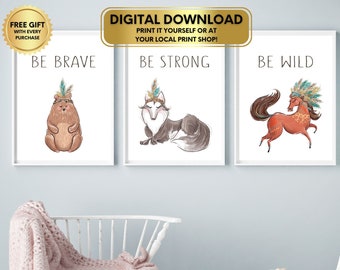 Animal Nursery Printable Set DIGITAL DOWNLOAD, Mix and Match, Nursery Decor, Animal Wall Art, Kids Prints, Nursery Wall Art, Boho Decor