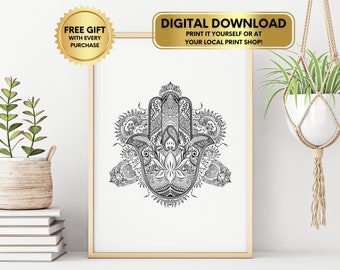 Hamsa Printable DIGITAL DOWNLOAD, Choose Your Colors, Khamsa Print, Hand of Fatima Print, Hamsa Hand Poster, Yoga Gifts, Yoga Print