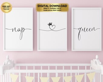 Nap Queen Nap King Printable Set DIGITAL DOWNLOAD, Nursery Decor, Typography Wall Art, Kids Prints, Nursery Wall Art, Kids Room Decor