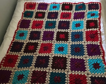 Red and Blue Granny Square Afghan