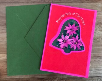 Hallmark Bells Christmas Card Lot | Pink Green Christmas Cards | Vintage Hallmark Cards | Nine Matching Hallmark Xmas Cards | Retro Cards