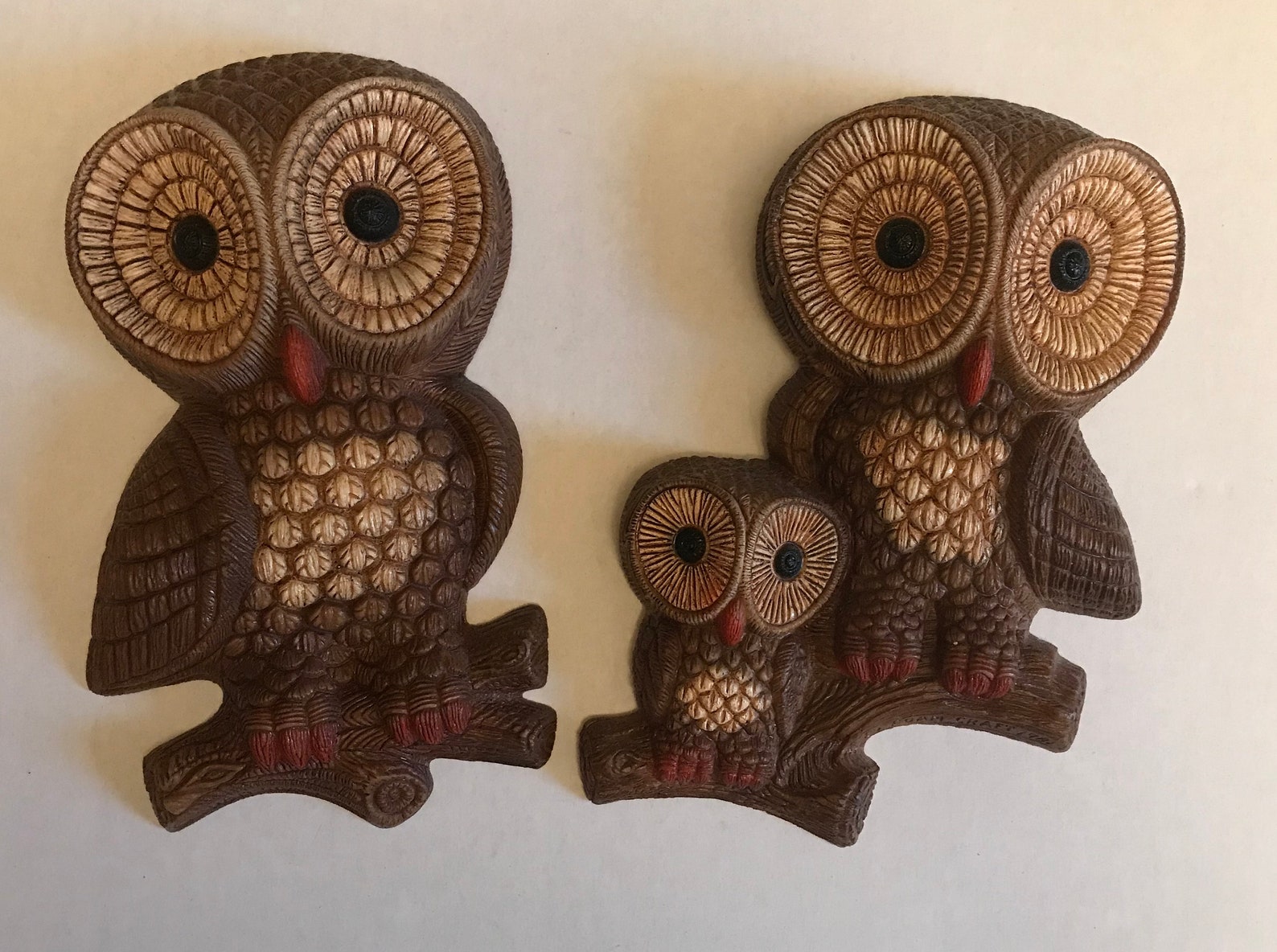 Vintage Big Eyes Foam Owls Owl Family 1981 Foam Craft Wall Hangings