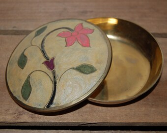 Vintage Floral Solid Brass Trinket Box